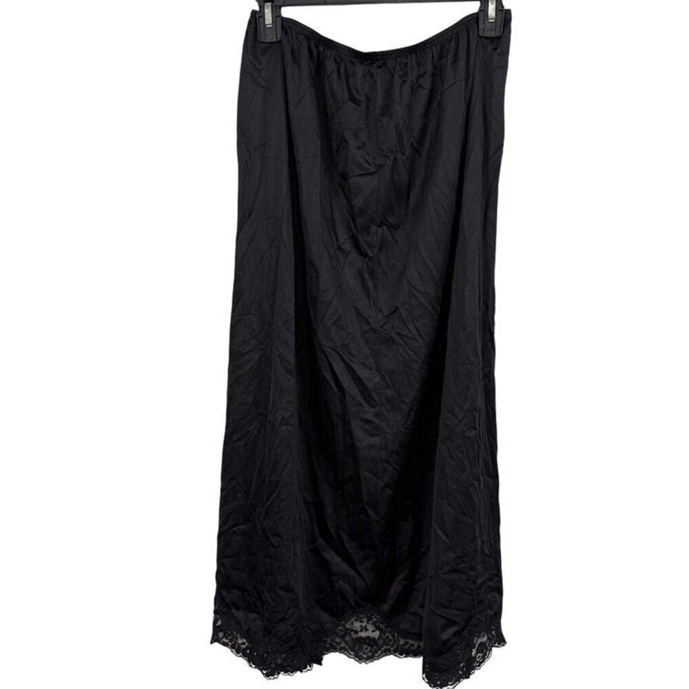 Adonna Womens Black Maxi High Slit Elastic Waist Half Slip Skirt Satin sz 1X
